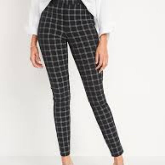 Old Navy Pants - Old Navy Pixie High Rise Never Fade Black White Plaid Slim Stretch Pants Sz 4